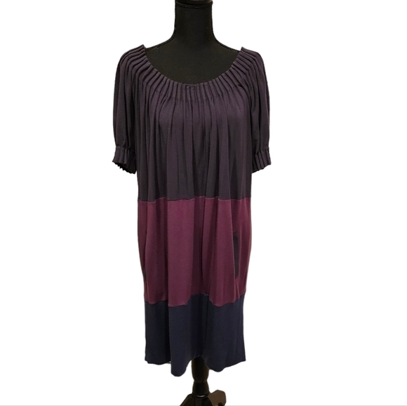 BCBGMAXAZRIA Color Block Pleat Knit Dress Acrylic, Rayon, Spandex Purple Size M - Picture 1 of 8